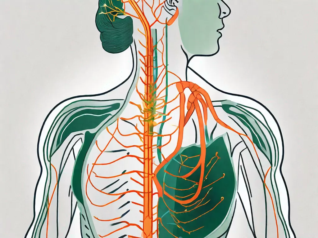 A vagus nerve in human anatomy with a non-invasive stimulation device attached to it