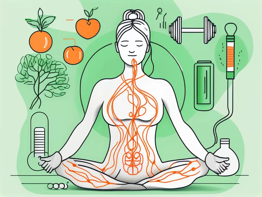 A healthy digestive system with the vagus nerve highlighted