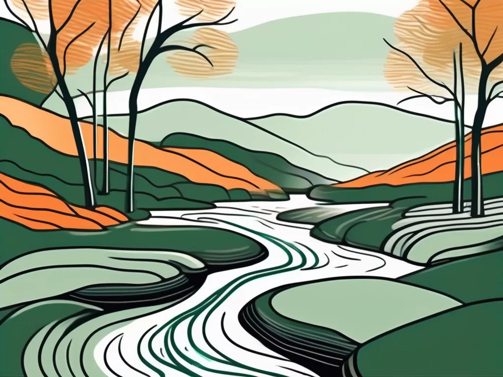 A serene landscape with a peaceful river flowing through it