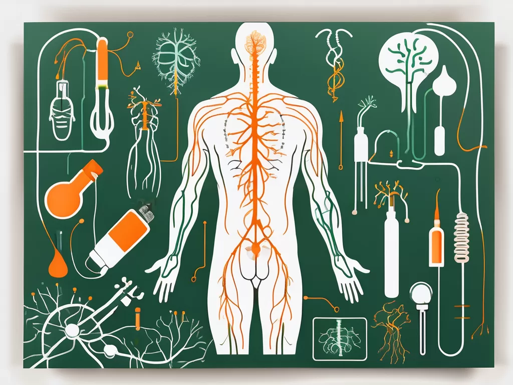 A human body silhouette with the vagus nerve highlighted