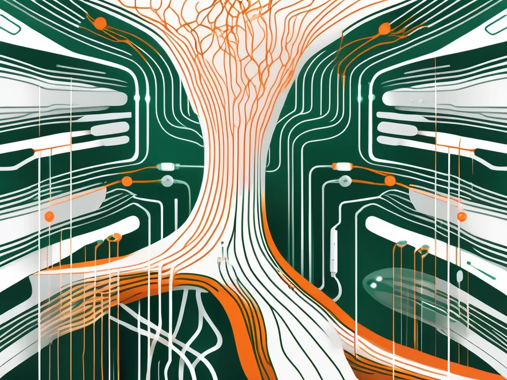 A high-tech device connected to a stylized depiction of the vagus nerve