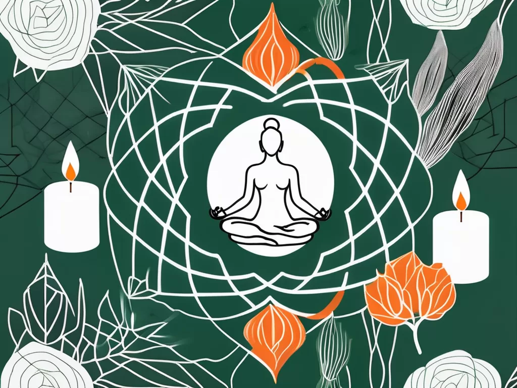 A serene yoga mat surrounded by calming elements like candles and incense