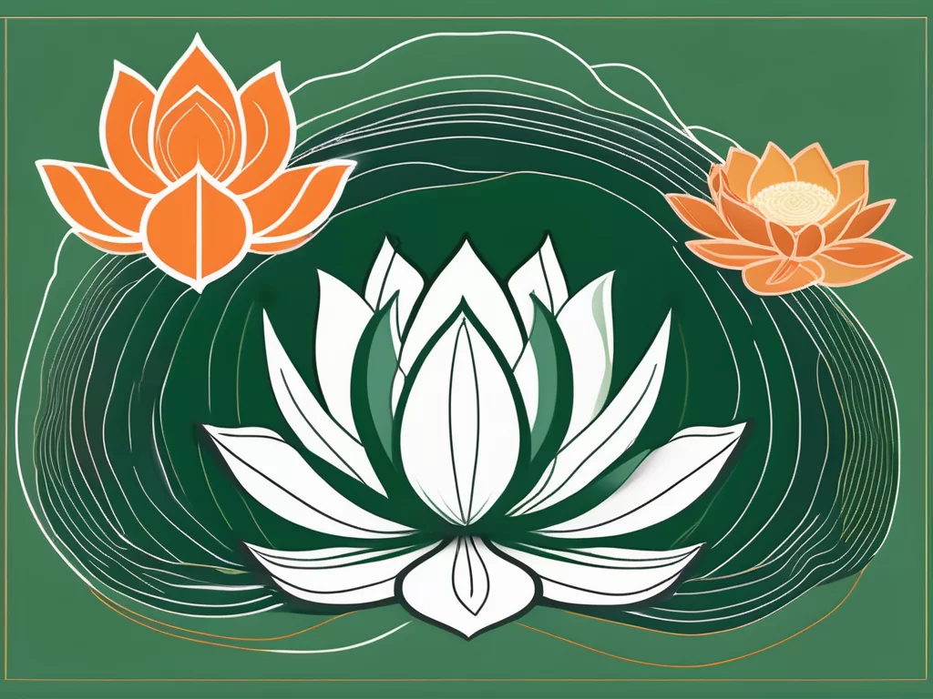 A peaceful yoga mat with a lotus flower and yoga blocks