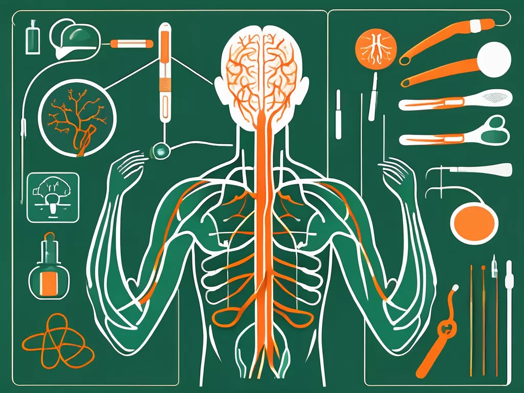 The vagus nerve in the human body with symbols indicating dizziness