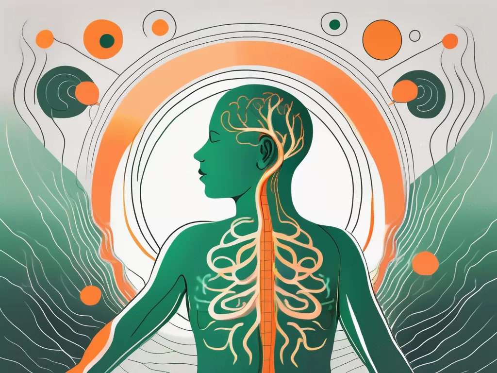 A human silhouette in a relaxed posture with a highlighted area indicating the vagus nerve