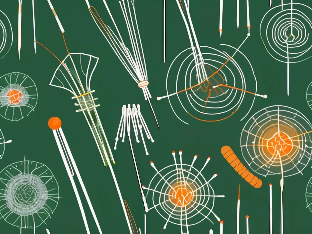 Several acupuncture needles carefully placed on a stylized joint