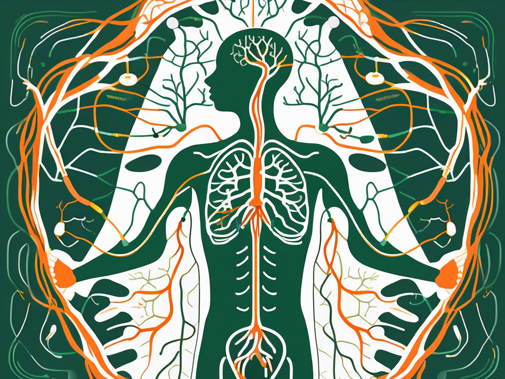 The vagus nerve intertwined with various organs like the heart and stomach