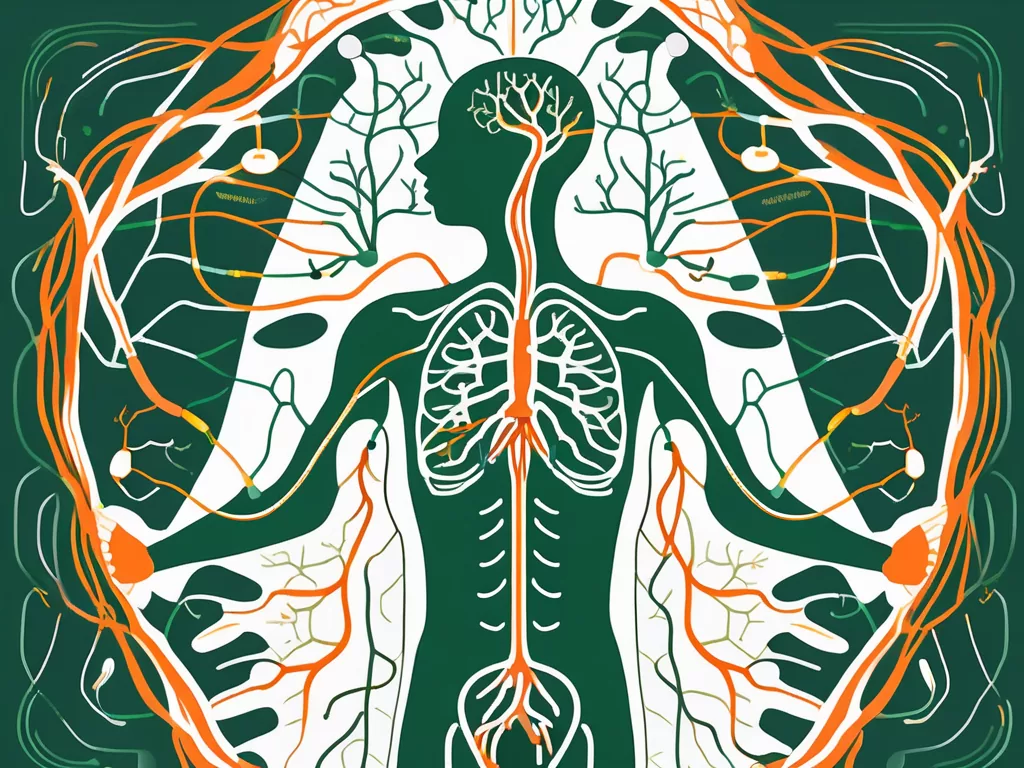 The vagus nerve intertwined with various organs like the heart and stomach