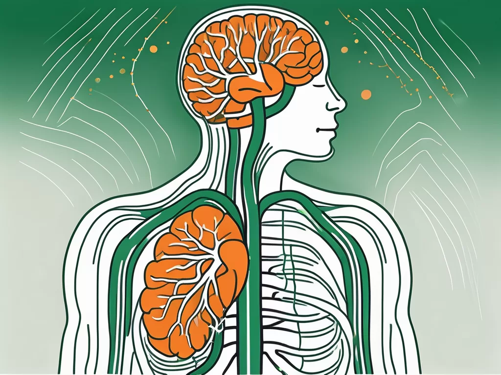 The vagus nerve connecting the brain to the digestive system