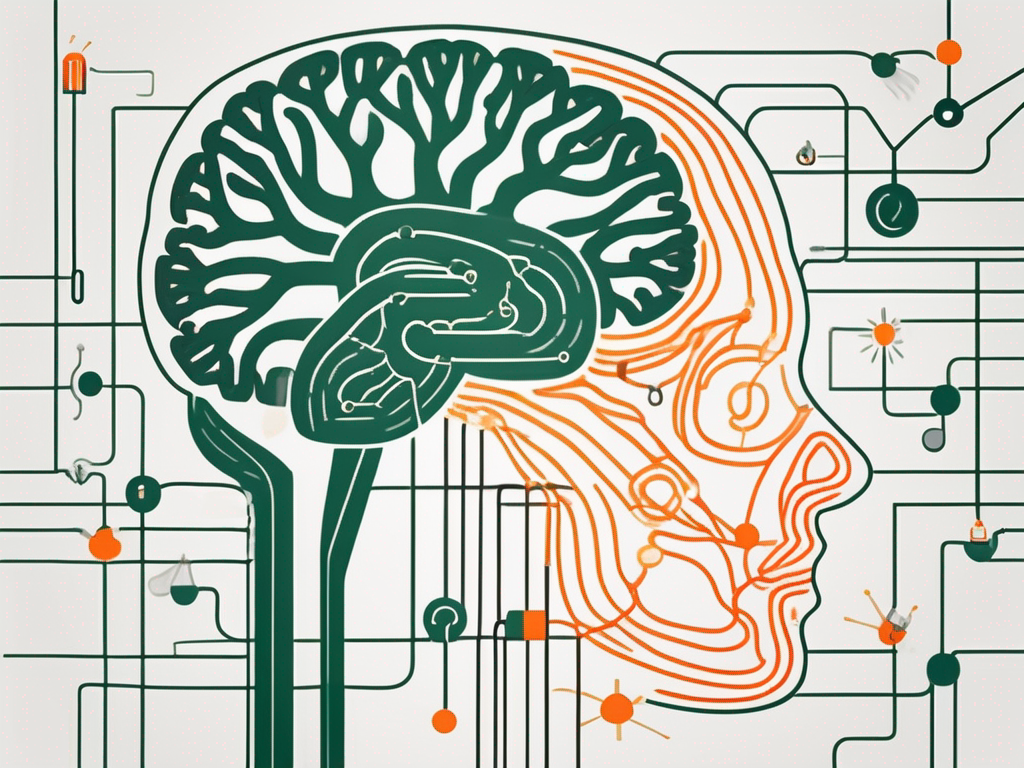 The vagus nerve intertwined with symbols of mental health like a brain