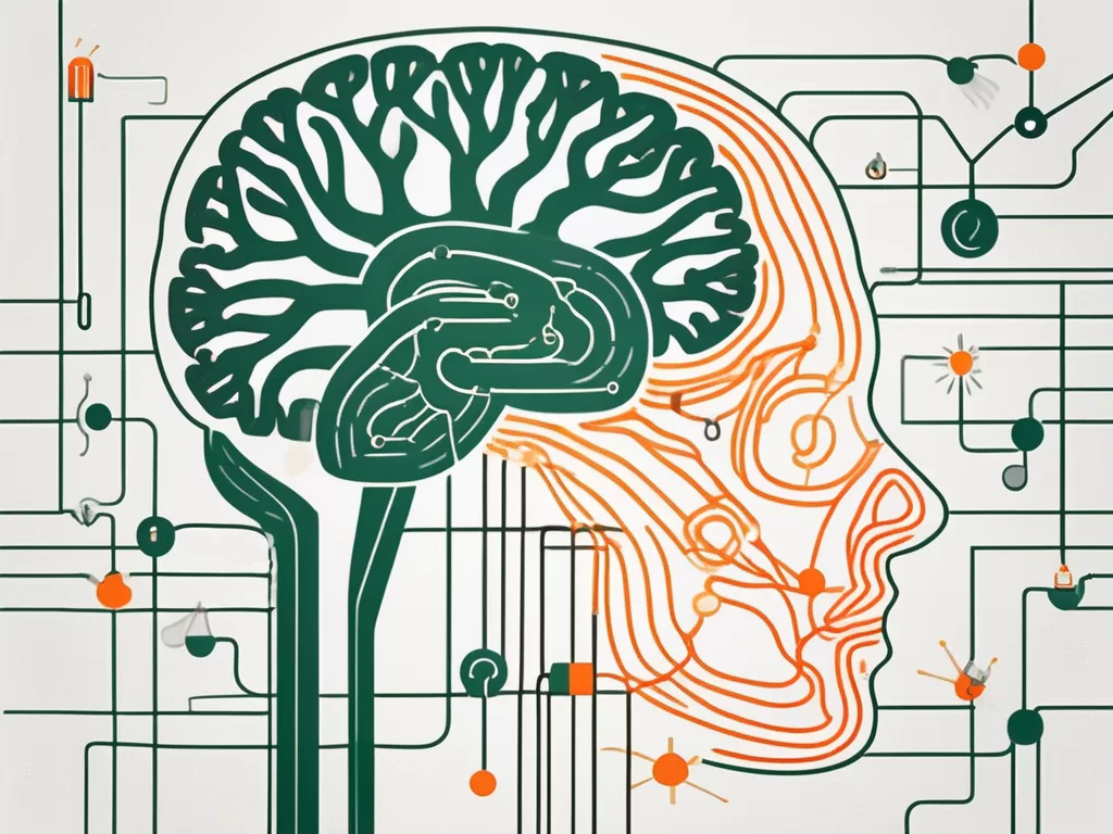 The vagus nerve intertwined with symbols of mental health like a brain