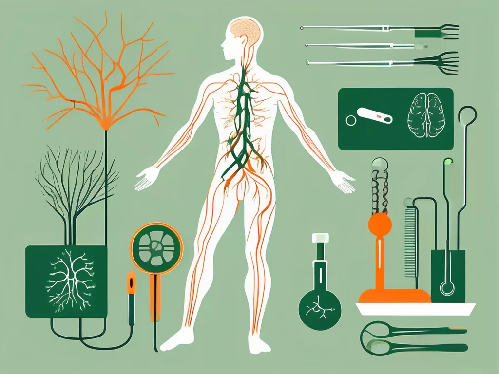 A human body silhouette with the vagus nerve highlighted and symbols indicating weakness