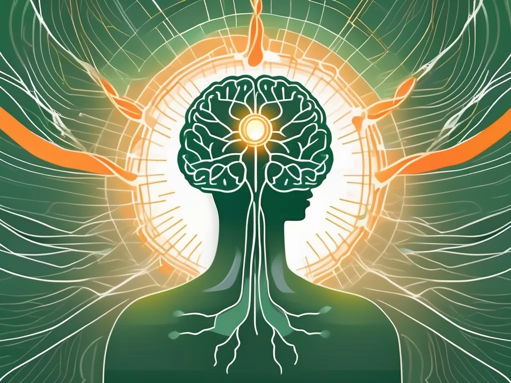 A peaceful scenery with a brain in the center