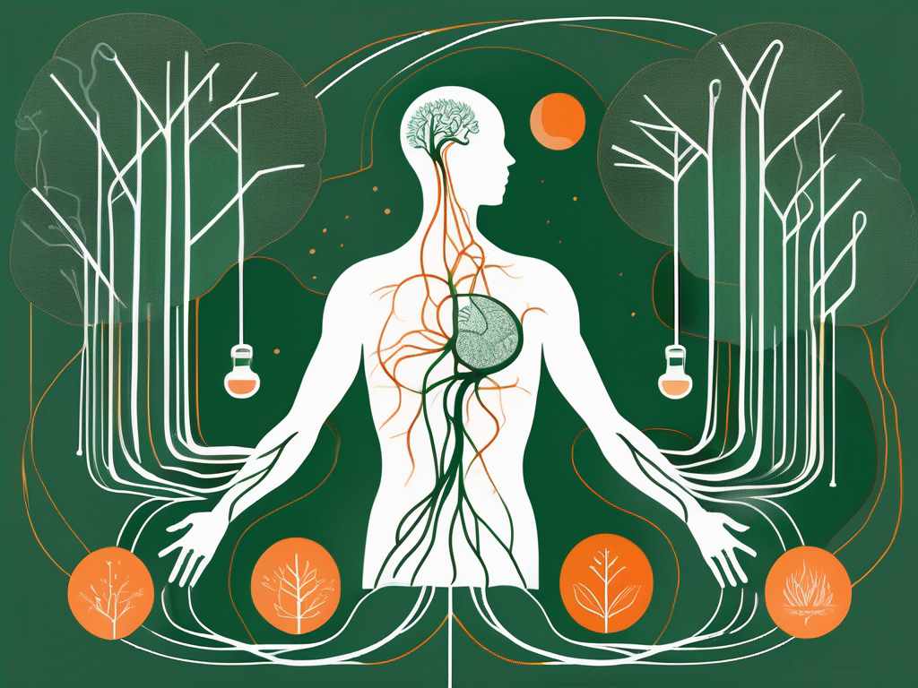 The vagus nerve highlighted in a human body silhouette