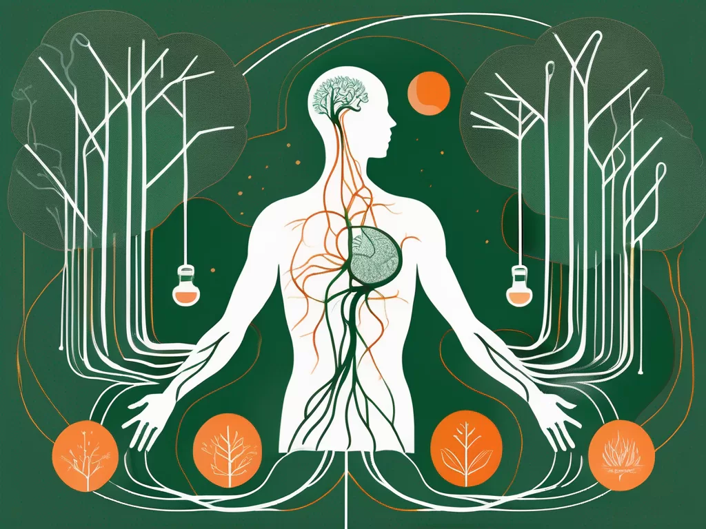 The vagus nerve highlighted in a human body silhouette