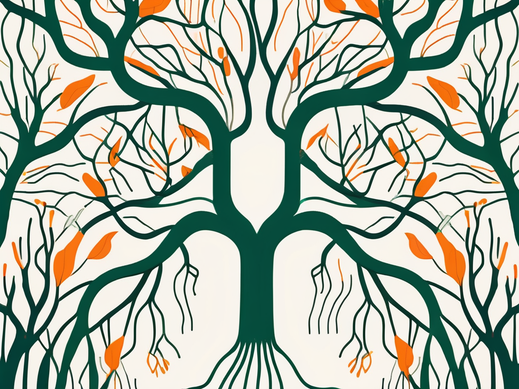 The vagus nerve as a tree with branches reaching various parts of the brain