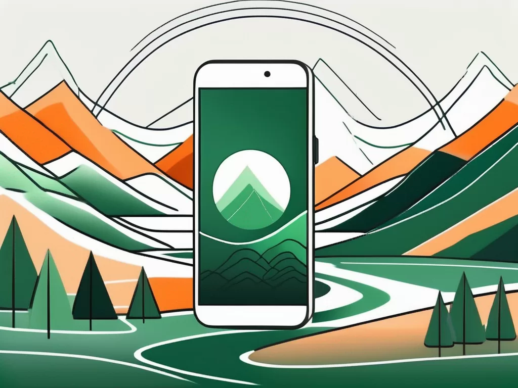 A serene landscape with a smartphone in the center