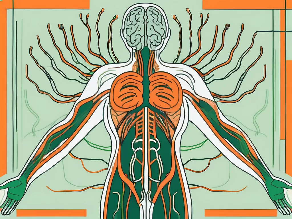 The human body highlighting the path of the vagus nerve
