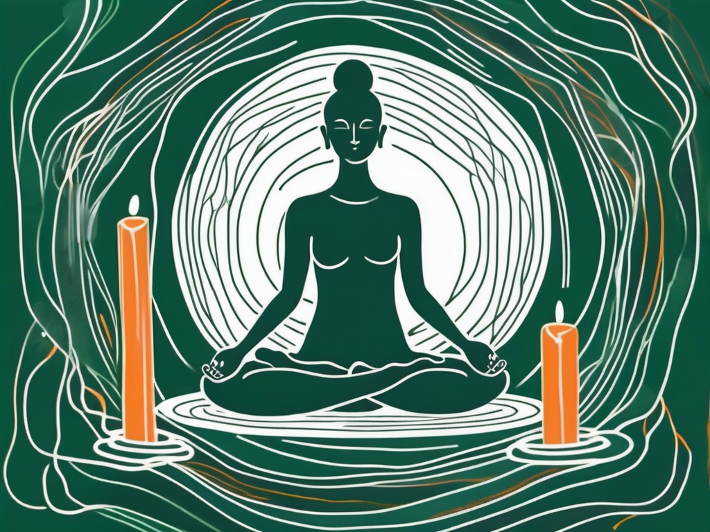 A peaceful yoga mat surrounded by calming elements like candles and incense