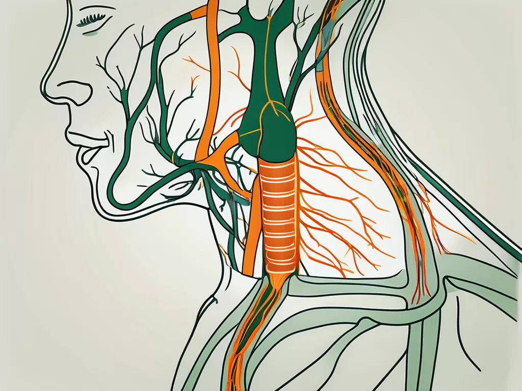 A human neck anatomy highlighting the vagus nerve with signs of compression