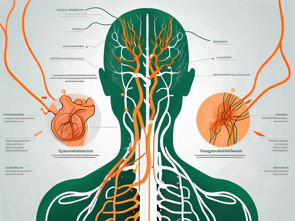 The vagus nerve in a human body with a visual representation of damage and healing process