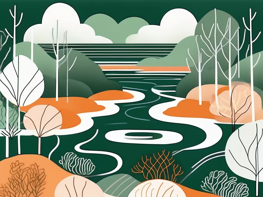 A peaceful landscape with symbols of relaxation such as a calm sea