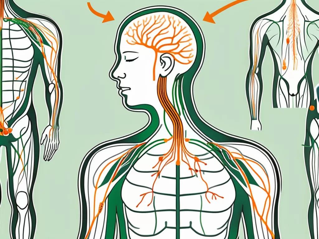 The human body highlighting the vagus nerve with specific massage points marked out