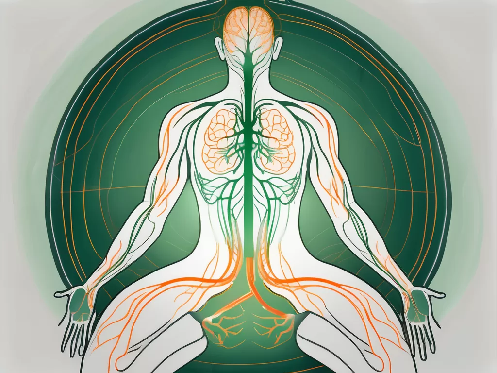 A human silhouette in a meditative posture with a focus on the respiratory system