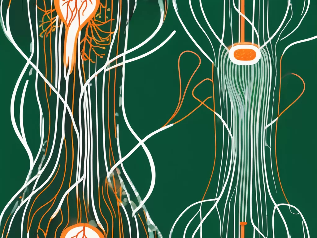A medical device emitting gentle waves towards a stylized representation of the vagus nerve