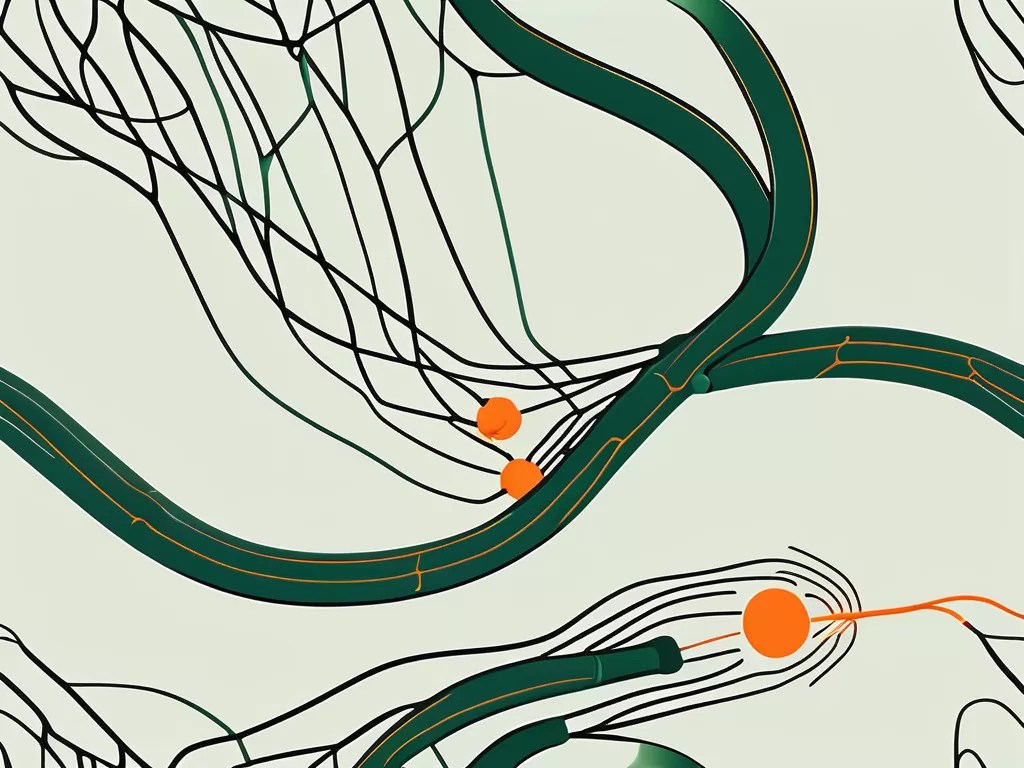 A non-invasive vagus nerve stimulation device connected to a stylized representation of the human nervous system