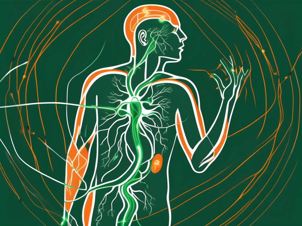 A human body silhouette with the vagus nerve highlighted