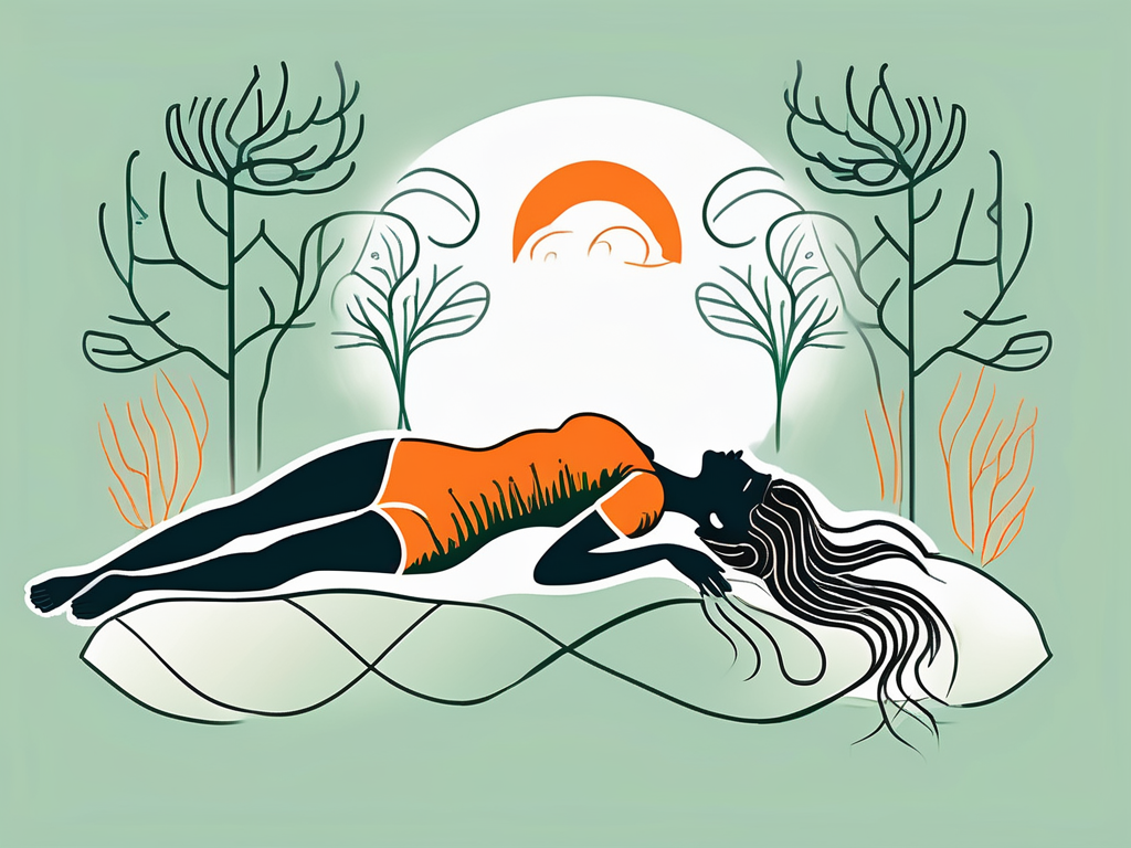 A person's silhouette in a peaceful sleep position with a focus on the brain and the vagus nerve highlighted
