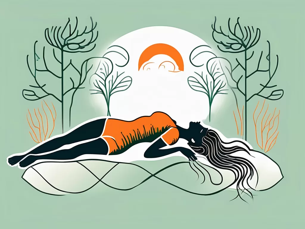 A person's silhouette in a peaceful sleep position with a focus on the brain and the vagus nerve highlighted