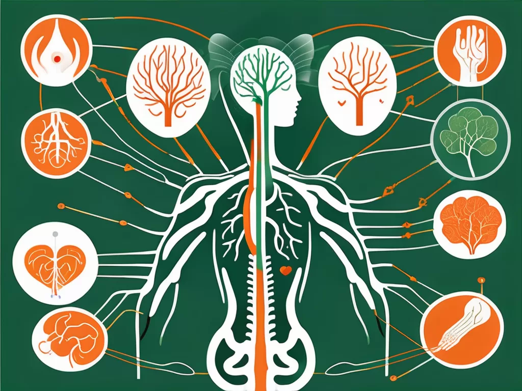 The vagus nerve radiating out from the brainstem