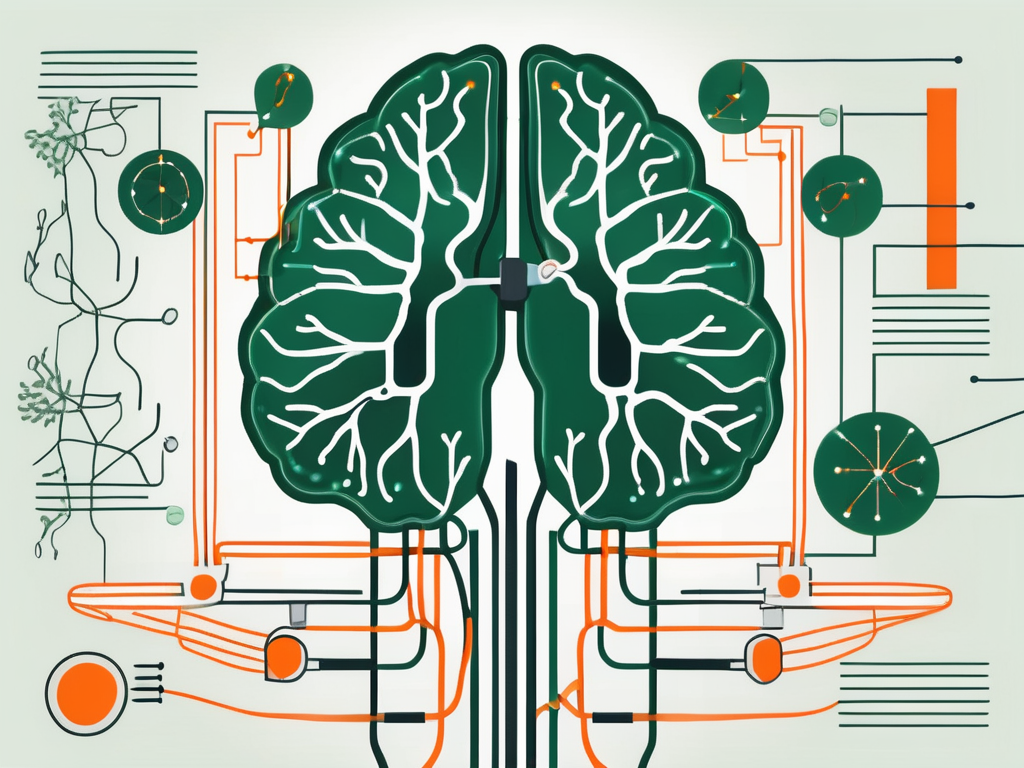 An external vagus nerve stimulator device connected to a stylized graphic of a brain