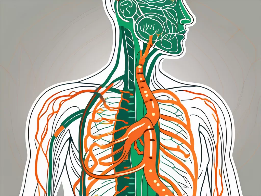 The vagus nerve in a human body with a focus on its connection to the digestive system
