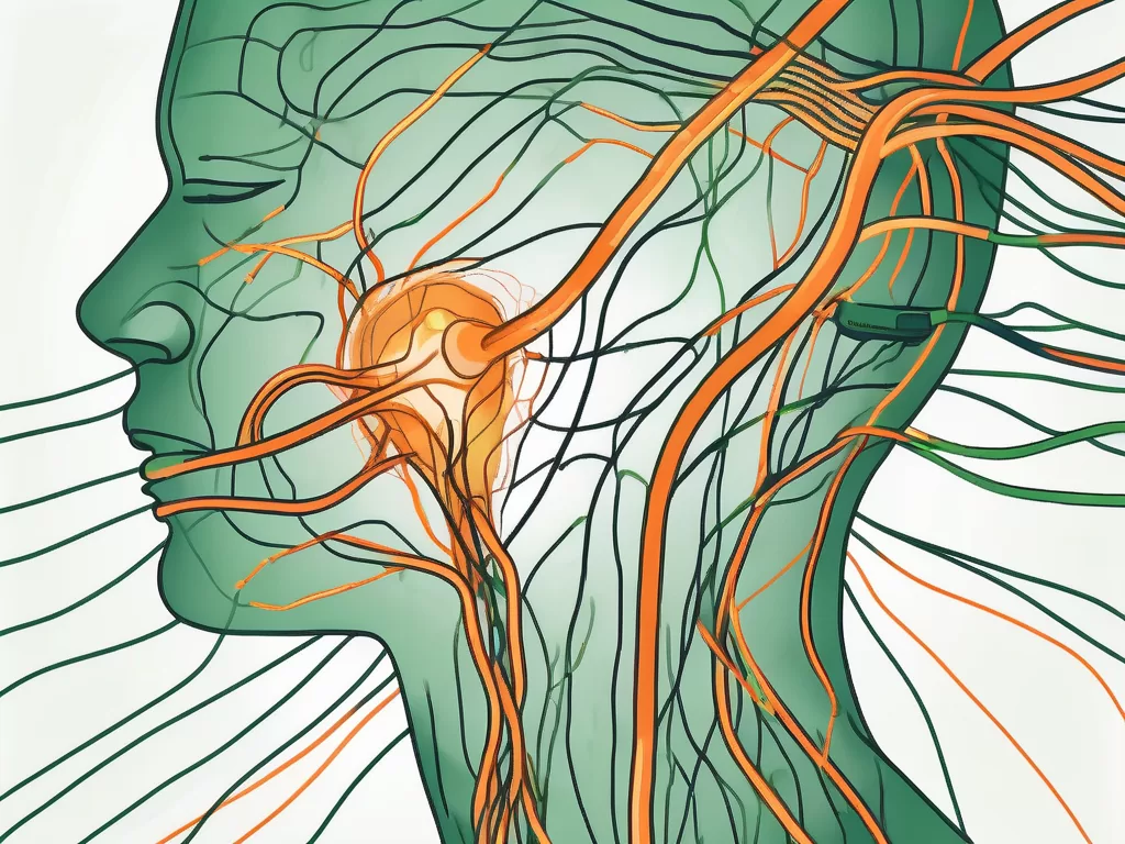 A human body with a highlighted vagus nerve