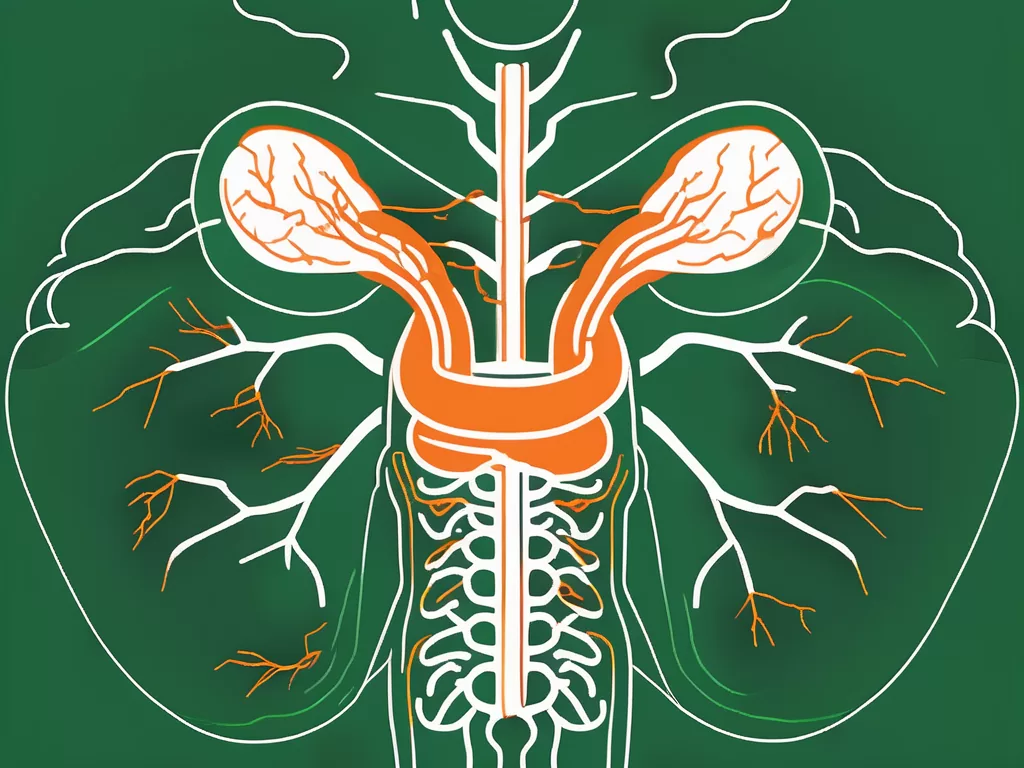 The human digestive system with a highlighted vagus nerve