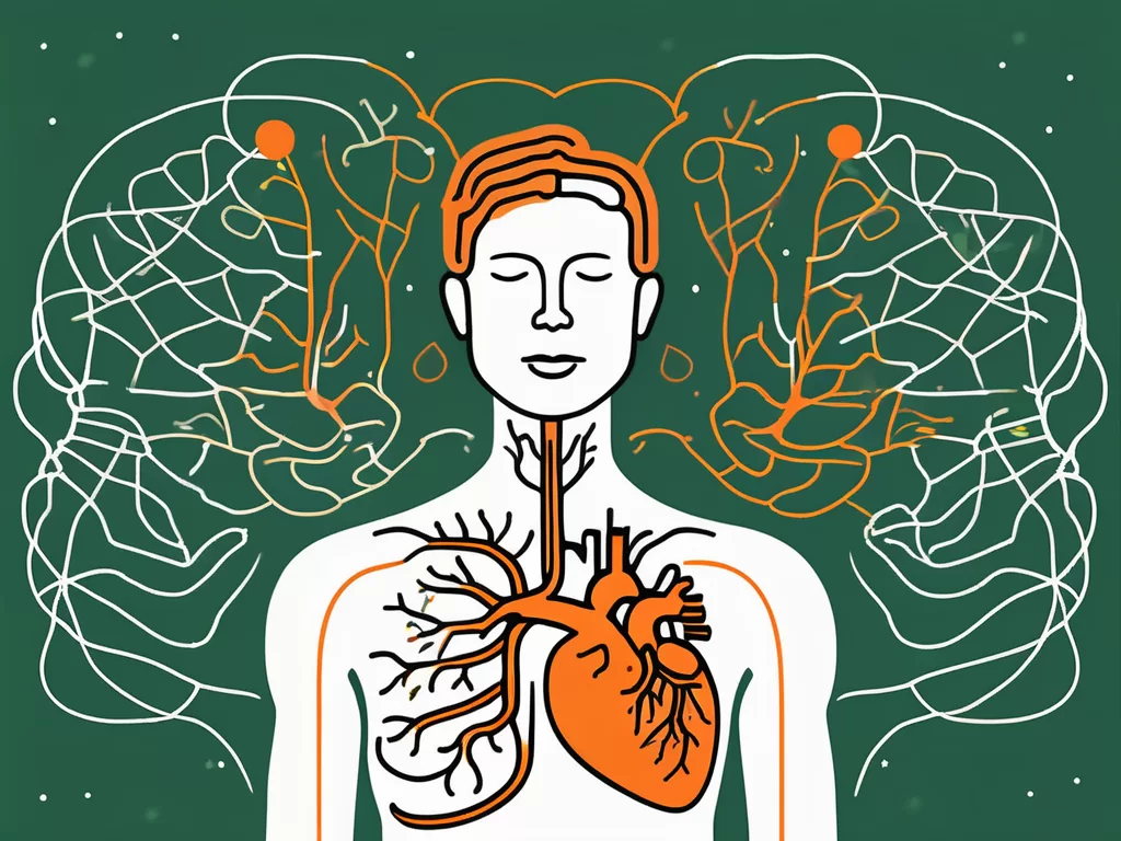 The nervus vagus (vagus nerve) intertwined with symbols of various bodily functions such as a heart