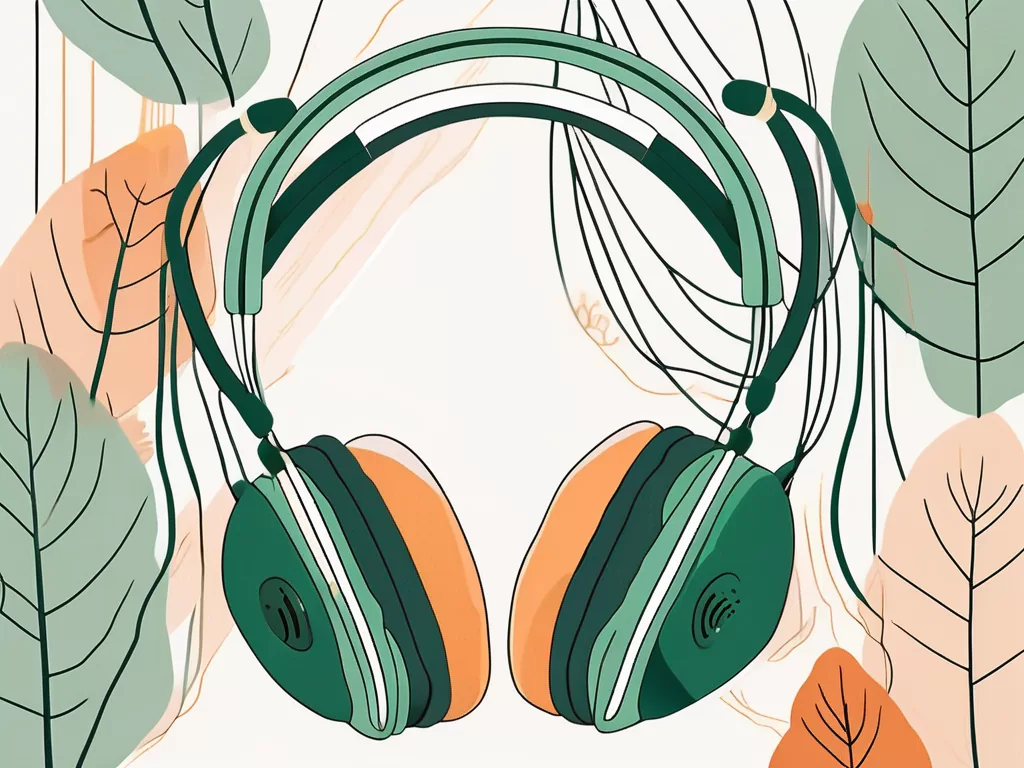 A pair of headphones connected to a symbolic representation of the vagus nerve