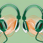 A pair of headphones emitting sound waves