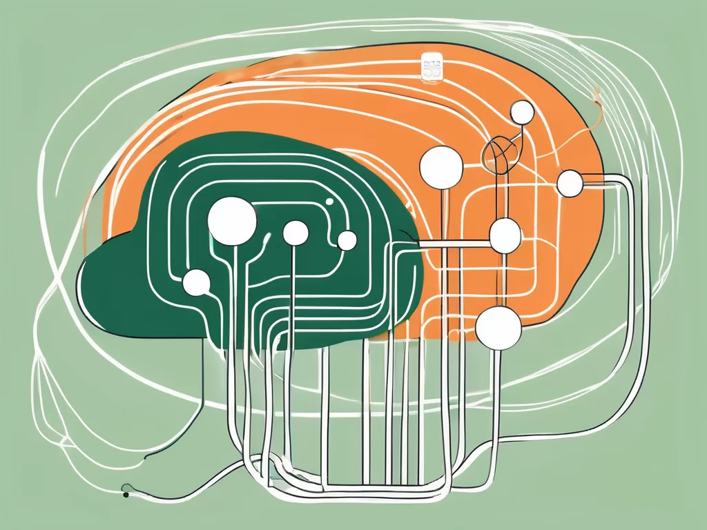 A symbolic representation of the vagus nerve intertwined with elements of online communication such as chat bubbles