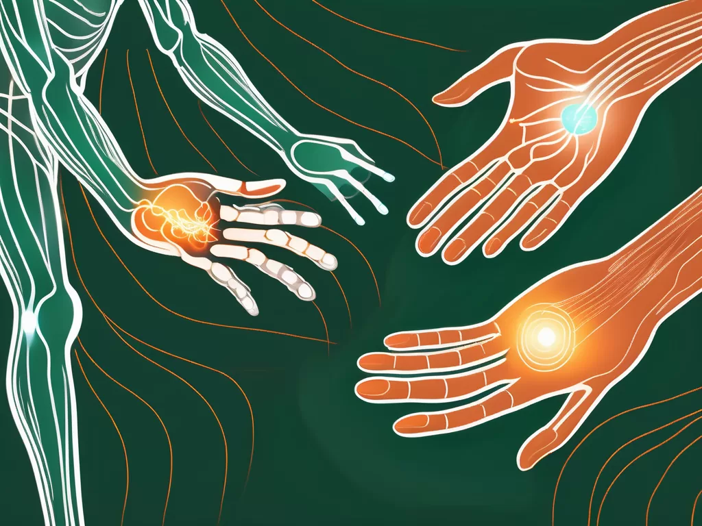 The vagus nerve in a human body with symbolic icons of healing and recovery