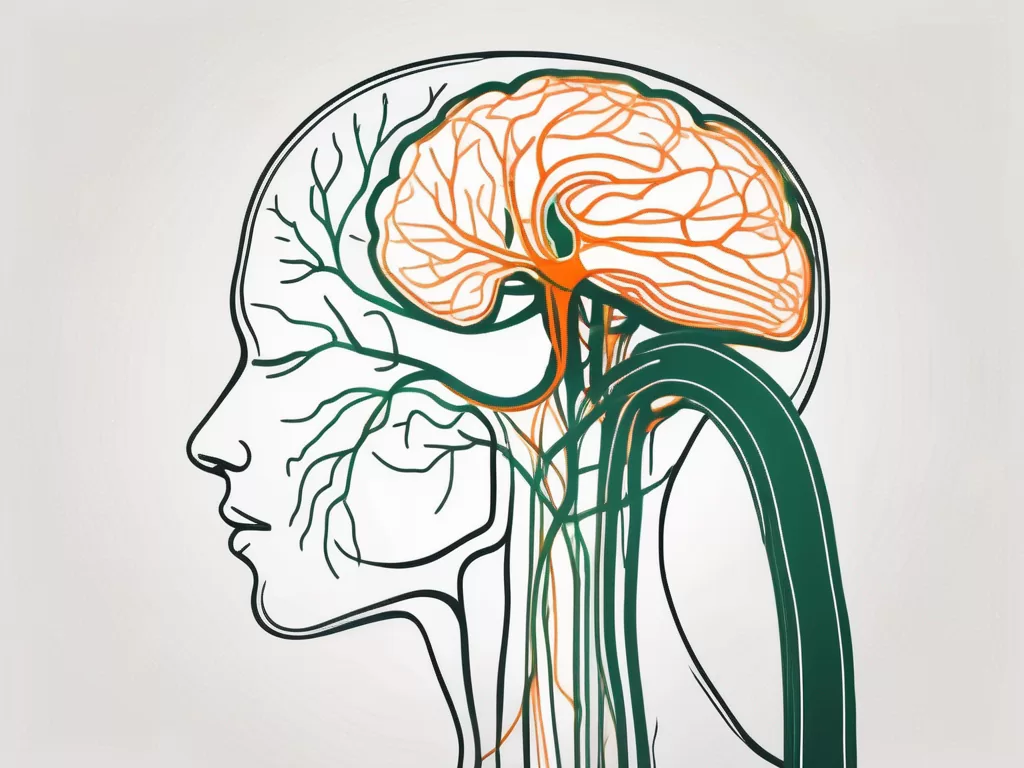 The human body with a highlighted vagus nerve connecting the brain to the stomach