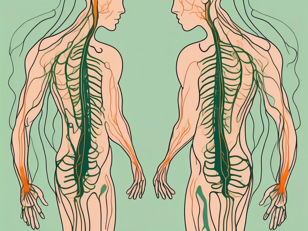 The human body highlighting the vagus nerve and the adrenal gland