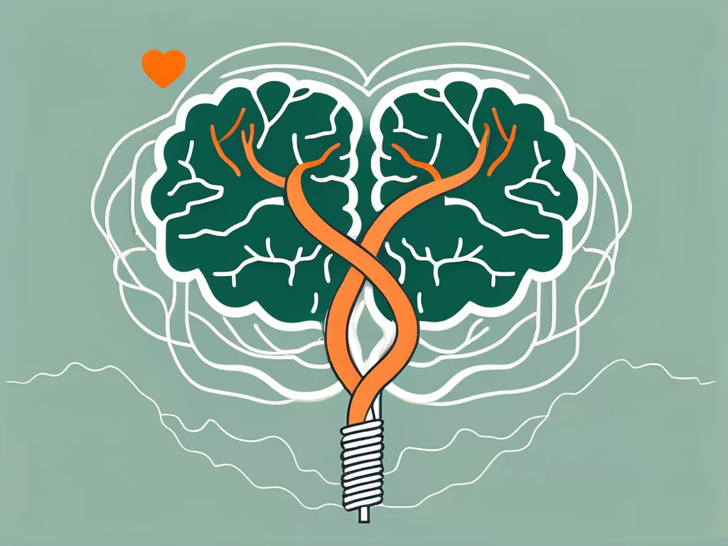 A brain connected to a heart through a winding path