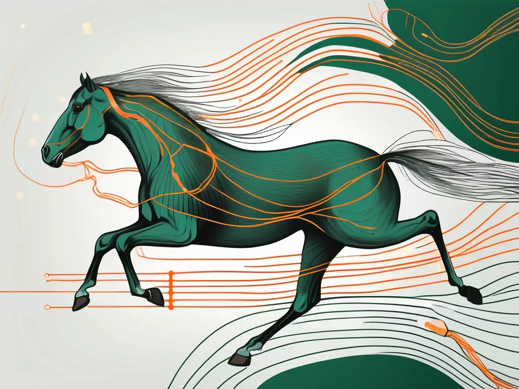 A horse with a detailed and labeled depiction of the path of the vagus nerve running through its body