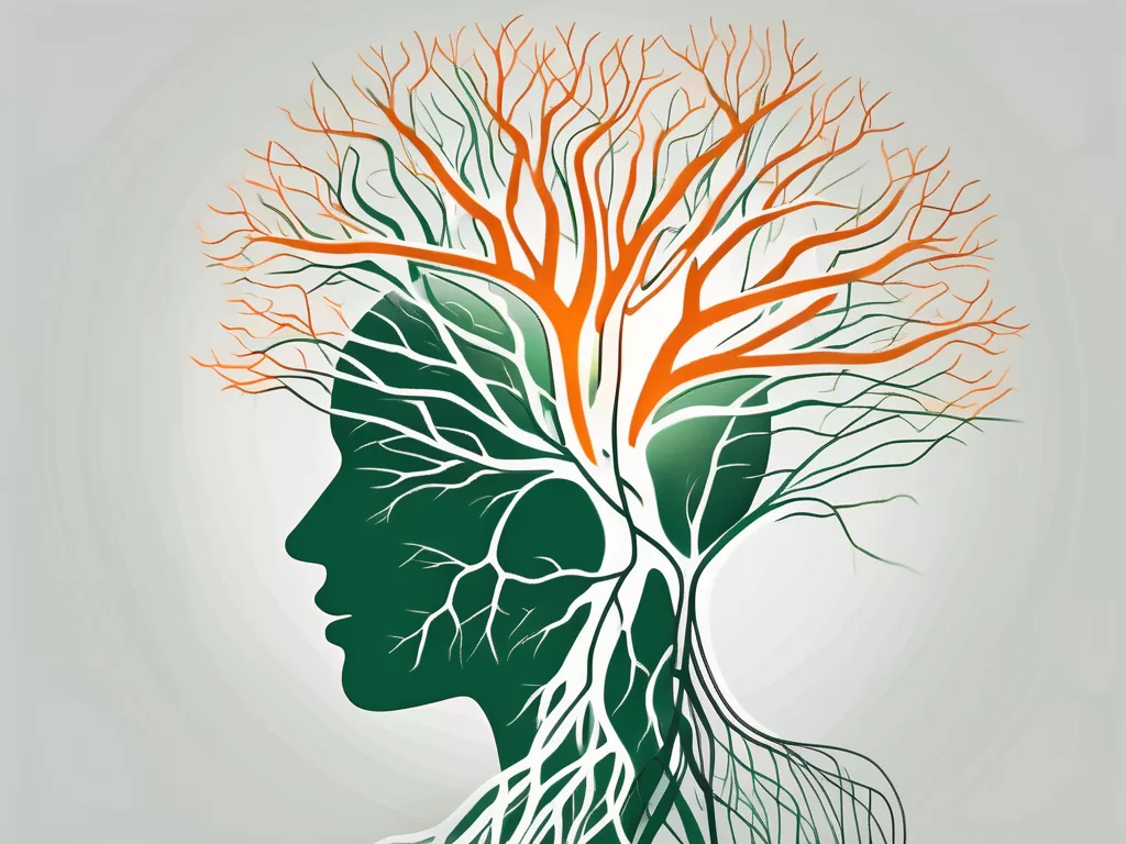 The vagus nerve represented as a tree with branches reaching out to different parts of a stylized human brain