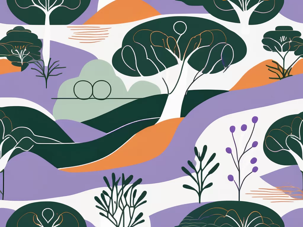 A serene landscape with symbols of relaxation such as a gently flowing river