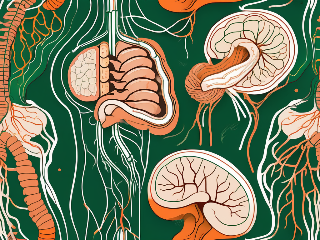 The human digestive system with emphasis on the intestines and the vagus nerve